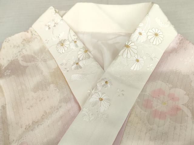 平和屋着物●振袖用長襦袢 袷 作家物 舞桜 はなろまん 暈し染め 金糸 半衿刺繍 京都きもの友禅扱い 正絹 逸品 AABM0218cs