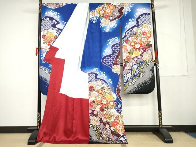 平和屋着物●豪華振袖 刺繍 雪輪花毬文 暈し染め 金糸 金彩 ロング丈 正絹 逸品 AABM0226cs