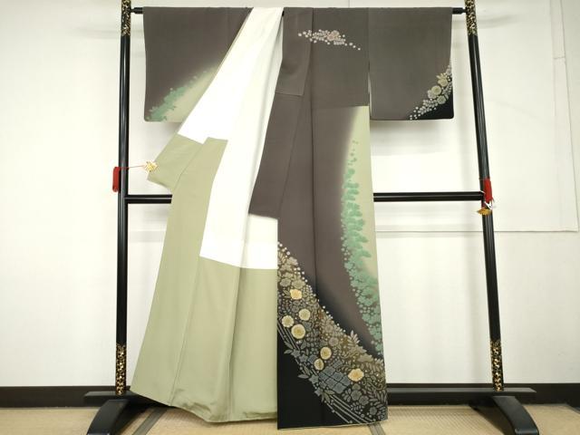 平和屋着物●訪問着 辻が花 絞り 暈し染め 金糸 正絹 逸品 AABM0237cs