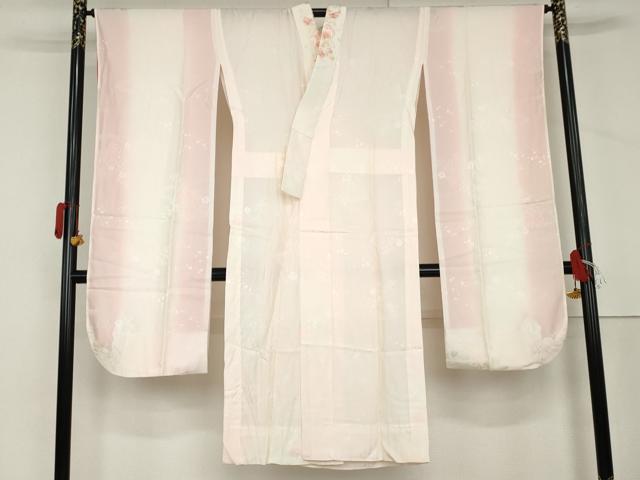 平和屋着物●振袖用長襦袢 無双仕立て 枝花地紋 半衿刺繍 正絹 逸品 AABM0244cs