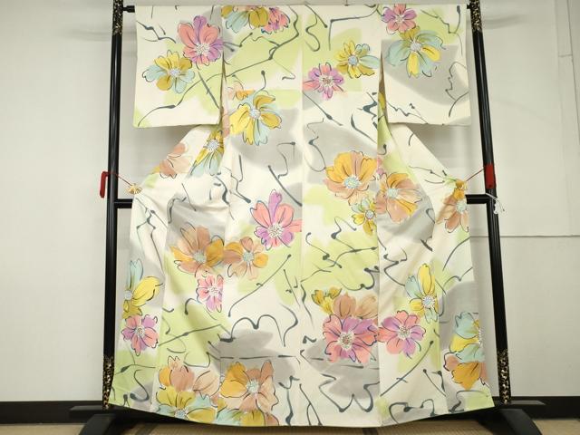 平和屋着物●上質な小紋 手描き 舞花文 正絹 逸品 AABM0248cs