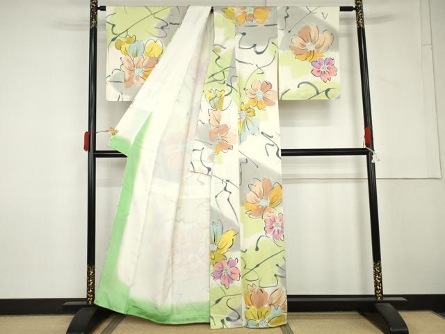 平和屋着物●上質な小紋 手描き 舞花文 正絹 逸品 AABM0248cs