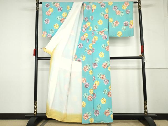 平和屋着物●上質な小紋 舞花文 金彩 鬼しぼ縮緬 正絹 逸品 AABM0253cs