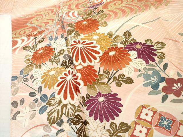 平和屋着物●豪華振袖 流水枝花文 暈し染め 金彩 ロング丈 正絹 逸品 AABM0273cs