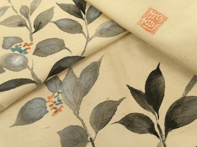 平和屋着物●白山紬 訪問着 手描き 枝葉文 正絹 逸品 AABM0278cs