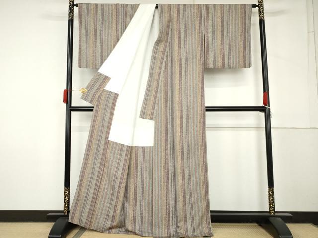平和屋着物●上質な小紋 縞 正絹 逸品 AABM0280cs