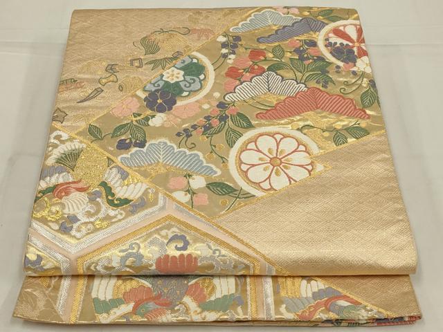 平和屋着物◎六通柄袋帯 唐織 花鳥宝づくし 金糸 正絹 逸品 AABM0281ou