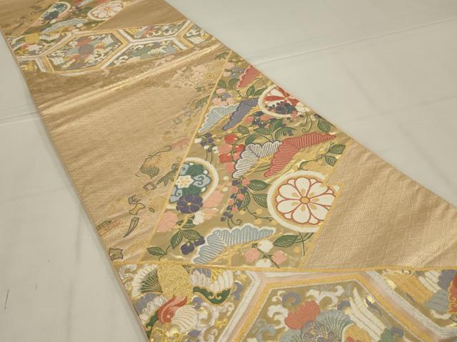 平和屋着物◎六通柄袋帯 唐織 花鳥宝づくし 金糸 正絹 逸品 AABM0281ou