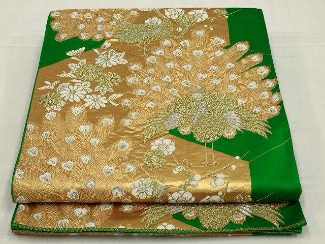 平和屋着物◎六通柄袋帯 唐織 孔雀花文 金銀糸 正絹 逸品 AABM0283ou