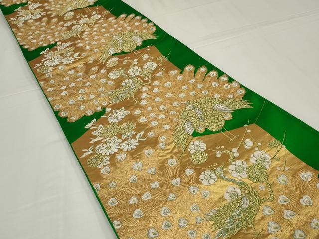 平和屋着物◎六通柄袋帯 唐織 孔雀花文 金銀糸 正絹 逸品 AABM0283ou