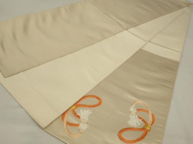 平和屋着物◎太鼓柄袋帯 駒刺繍 片輪車花文 金糸 正絹 逸品 AABM0293ou
