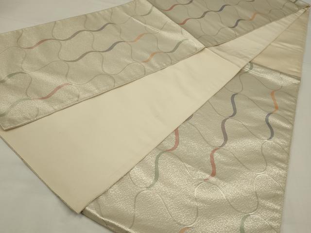 平和屋着物◎六通柄袋帯 幾何学文 銀糸 正絹 逸品 AABM0302ou