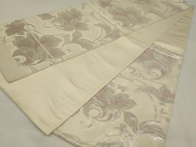 平和屋着物◎六通柄袋帯 更紗花文 銀糸 正絹 逸品 AABM0314ou