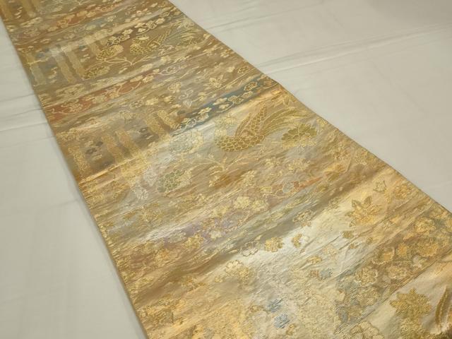 平和屋着物◎六通柄袋帯 花鳥文 金銀糸 正絹 逸品 AABM0316ou