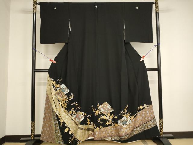 平和屋着物■豪華黒留袖 駒刺繍 向かい鳳凰花文 金銀彩 正絹 逸品 AABM0498ja