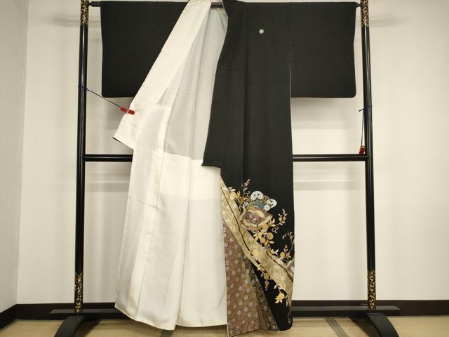 平和屋着物■豪華黒留袖 駒刺繍 向かい鳳凰花文 金銀彩 正絹 逸品 AABM0498ja