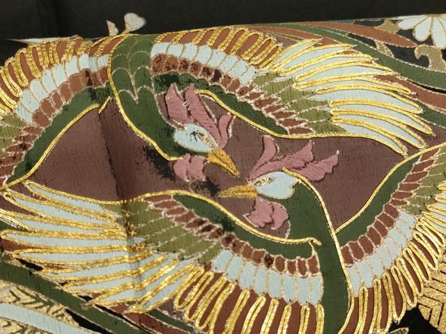 平和屋着物■豪華黒留袖 駒刺繍 向かい鳳凰花文 金銀彩 正絹 逸品 AABM0498ja