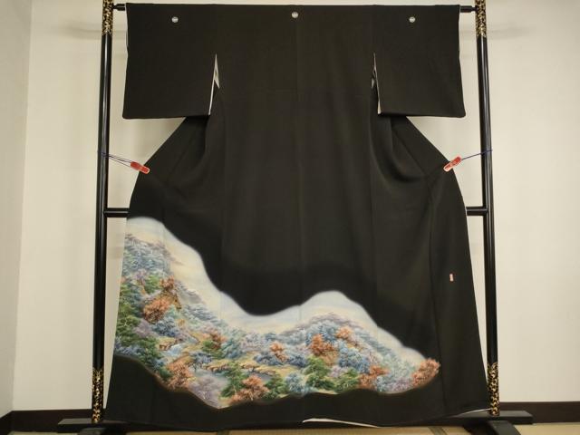 平和屋着物■豪華黒留袖 作家物 手描き 風景文 暈し染め 金彩 正絹 逸品 AABM0502ja