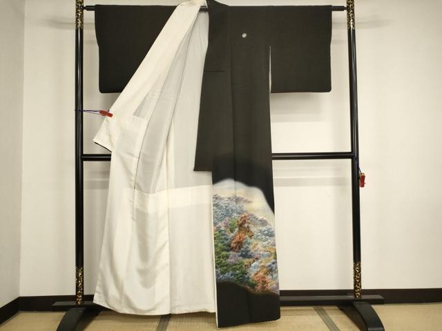 平和屋着物■豪華黒留袖 作家物 手描き 風景文 暈し染め 金彩 正絹 逸品 AABM0502ja
