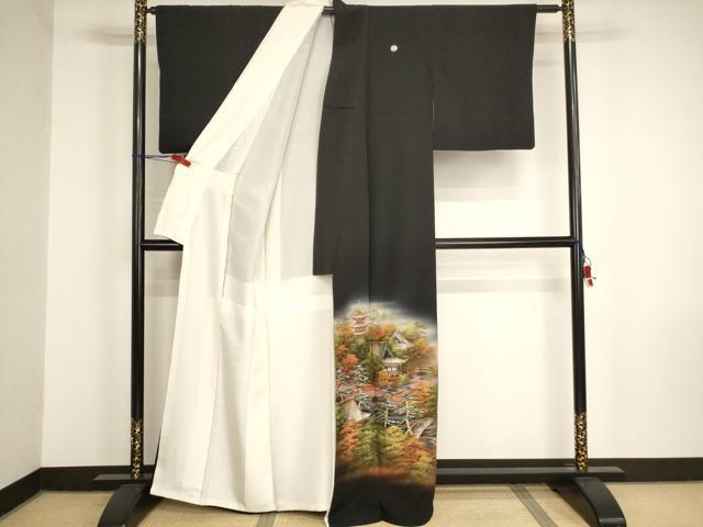 平和屋着物■豪華黒留袖 作家物 手描き 風景文 暈し染め 金彩 正絹 逸品 AABM0505ja