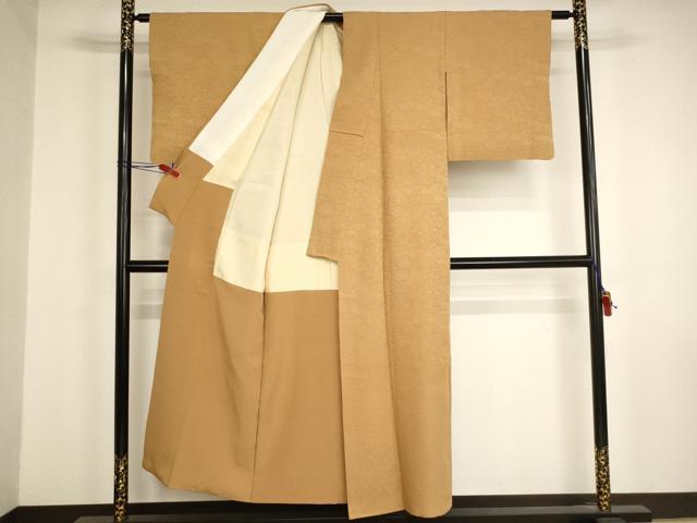 平和屋着物■上質な色無地 風景草花地紋 萱草色 正絹 逸品 AABM0510ja
