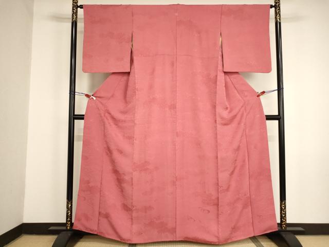 平和屋着物■上質な色無地 流水雲地紋 真赭色 正絹 逸品 AABM0511ja