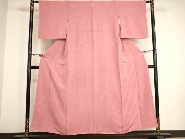 平和屋着物■上質な色無地 変わり蜀江草花地紋 薄紅色 正絹 逸品 AABM0512ja