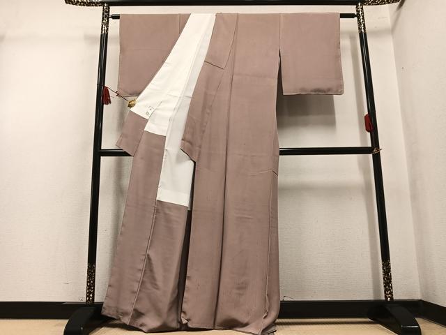 平和屋着物●信州ぜんまい紬 色無地 白茶色 証紙付き 正絹 逸品 AABM0650ph
