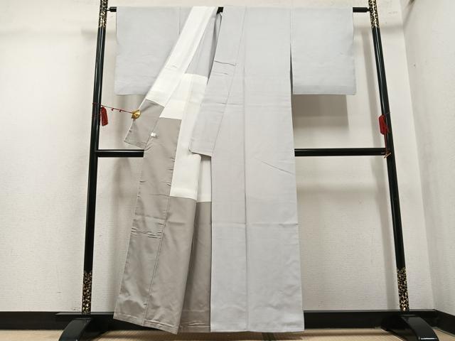 平和屋着物●上質な紬 色無地 絹鼠色 背抜き仕立て 正絹 逸品 AABM0655ph