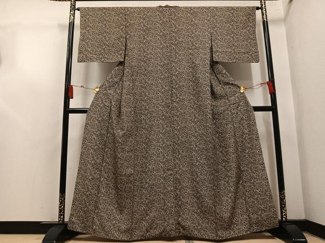 平和屋着物●上質な小紋 紬地 型染め 草木文 正絹 逸品 AABM0663ph