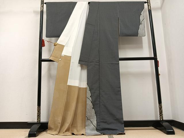 平和屋着物●訪問着 絞り 刺繍 雪輪文 正絹 逸品 AABM0674ph