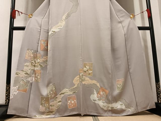 平和屋着物●訪問着 駒刺繍 色紙草花文 金彩 正絹 逸品 AABM0678ph
