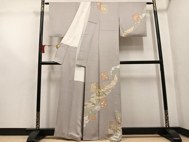 平和屋着物●訪問着 駒刺繍 色紙草花文 金彩 正絹 逸品 AABM0678ph