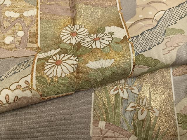 平和屋着物●訪問着 駒刺繍 色紙草花文 金彩 正絹 逸品 AABM0678ph