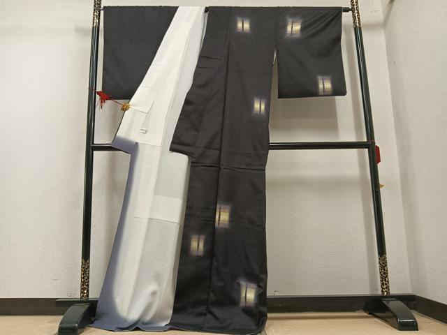 平和屋着物●十日町 名門青柳謹製 櫛引織 赤城紬 抽象文 ロング丈 正絹 逸品 AABM0684ph