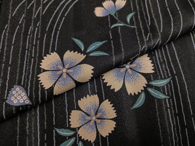 平和屋着物●小紋 花間道 黒地 洗える着物 AABM0712ph