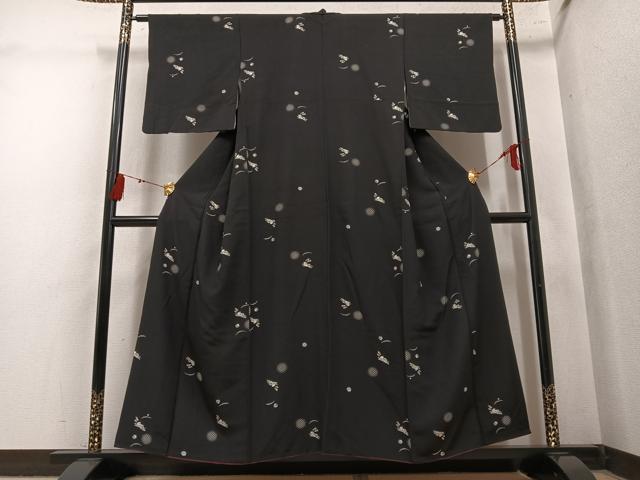 平和屋着物●上質な小紋 露芝兎 黒地 正絹 逸品 AABM0715ph