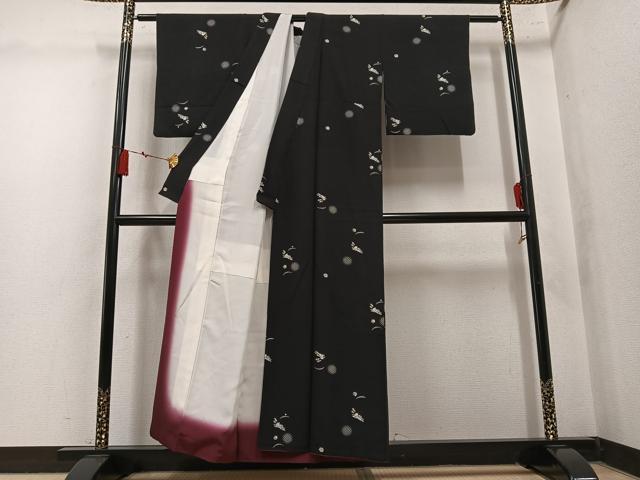 平和屋着物●上質な小紋 露芝兎 黒地 正絹 逸品 AABM0715ph