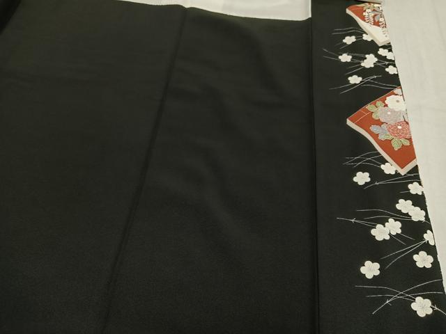平和屋着物●豪華黒留袖 作家物 駒刺繍 貝桶群鶴草花文 金彩 正絹 逸品 AABM0737ph