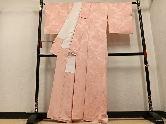 平和屋着物●上質な色無地 立波地紋 赤香色 正絹 逸品 AABM0756ph