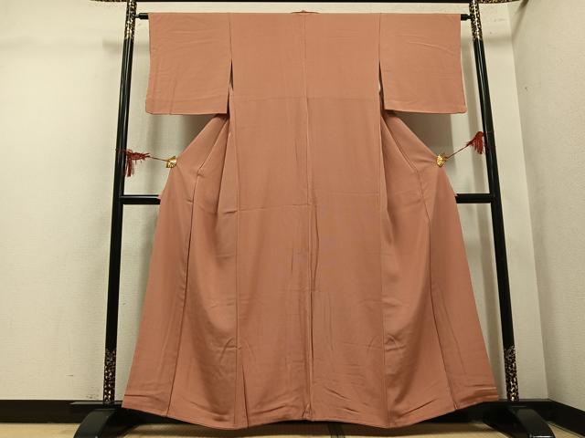 平和屋着物●江戸小紋 万筋 丹色×白橡色 正絹 逸品 AABM0768ph