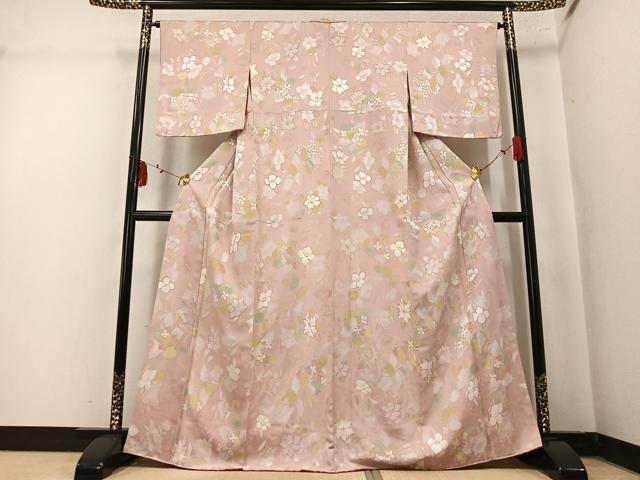 平和屋着物●上質な小紋 地紋起こし 草花文 正絹 逸品 AABM0796ph