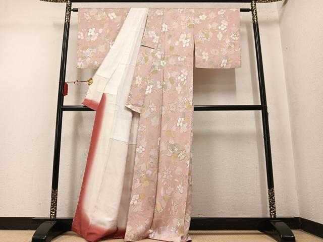 平和屋着物●上質な小紋 地紋起こし 草花文 正絹 逸品 AABM0796ph
