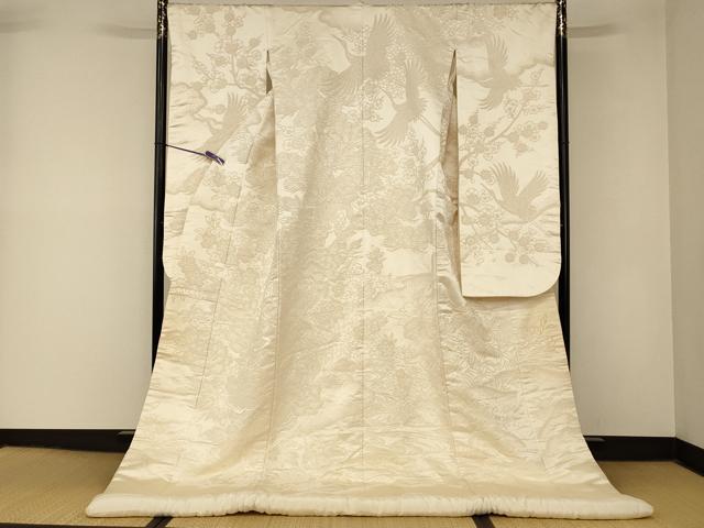 平和屋本店●中国三大刺繍 相良刺繍 白打掛 白無垢 和装 婚礼 結婚式 花嫁 神社挙式 飛鶴梅松流水文 逸品 AABM0804fw