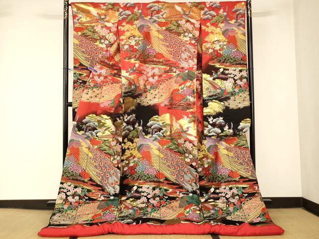 平和屋本店●色打掛 和装 婚礼 結婚式 花嫁 神社挙式 唐織 孔雀梅松光琳水 暈し染め 金糸 逸品 AABM0805fw