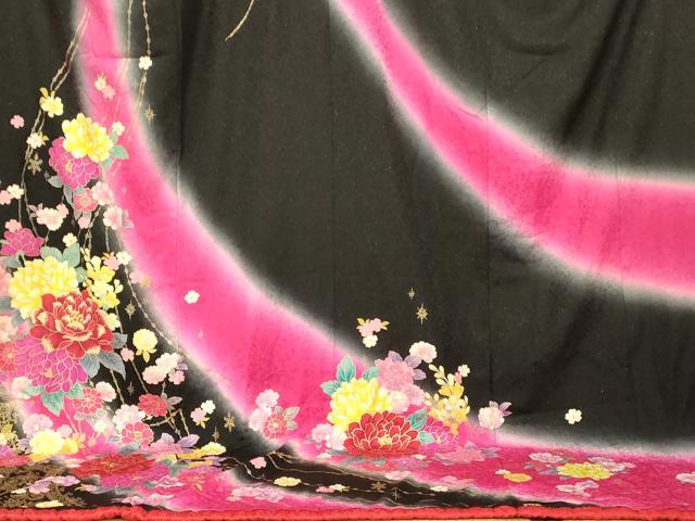 平和屋本店●お引きずり・お引き摺り・引き振袖 和装 結婚式 舞妓 芸妓 芸者 衣装 手描き 草花文 暈し染め 金彩 銀通し地 逸品 AABM0808fw