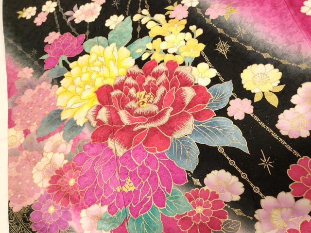 平和屋本店●お引きずり・お引き摺り・引き振袖 和装 結婚式 舞妓 芸妓 芸者 衣装 手描き 草花文 暈し染め 金彩 銀通し地 逸品 AABM0808fw