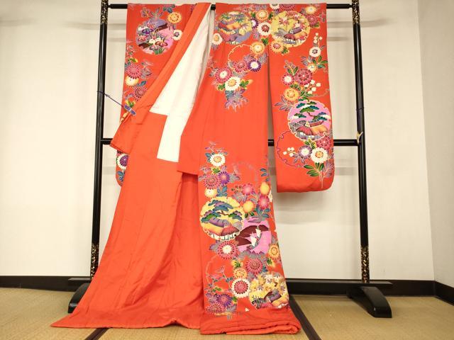 平和屋本店●お引きずり・お引き摺り・引き振袖 和装 結婚式 舞妓 芸妓 芸者 衣装 雪輪草花風景文 金彩 逸品 AABM0813fw