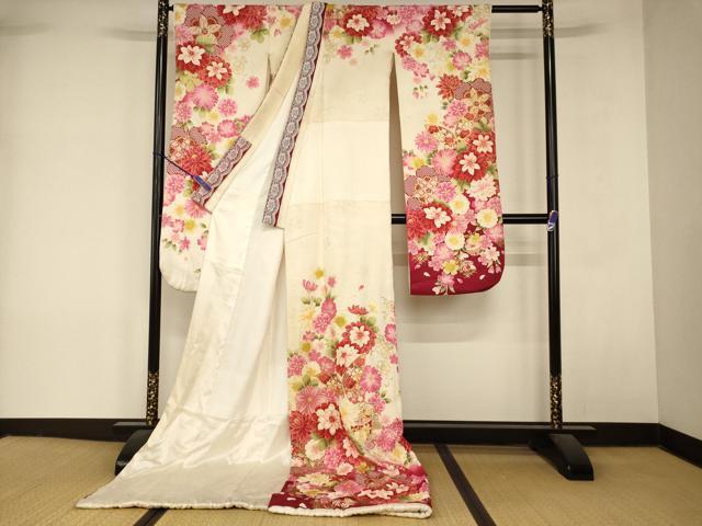 平和屋本店●お引きずり・お引き摺り・引き振袖 和装 結婚式 舞妓 芸妓 芸者 衣装 草花文 暈し染め 金糸 金彩 逸品 AABM0815fw