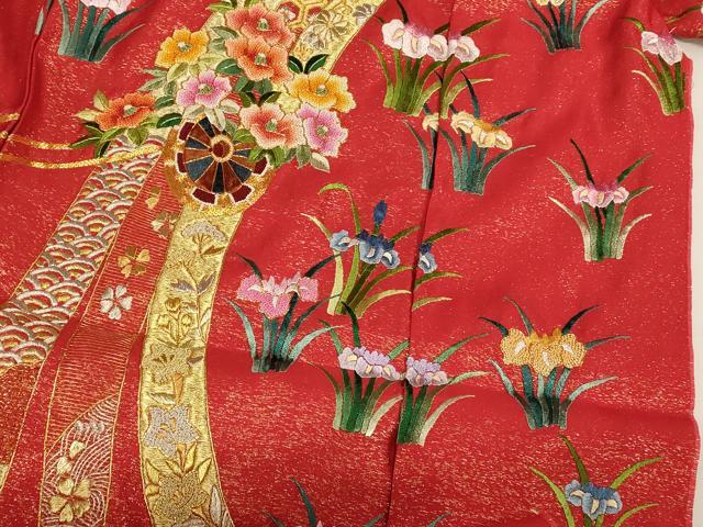 平和屋本店●中国三大刺繍 相良刺繍 色打掛 仮絵羽 和装 婚礼 結婚式 神社挙式 駒刺繍 花車吉祥熨斗文 金銀糸 金通し地 逸品 AABM0824fw